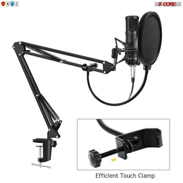 Professional Microphone Stand with Pop Filter Heavy Duty Microphone Suspension Scissor Arm Stand and Windscreen Mask Shield 5 Core RM STND 2 (with Pop Filter) - Image 3