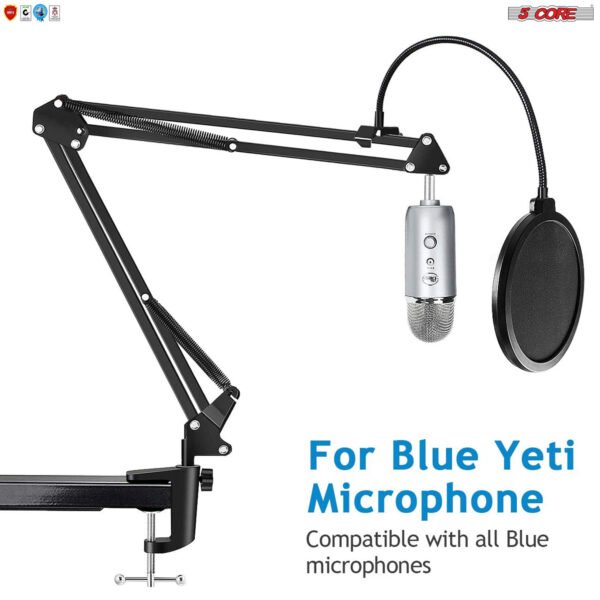 Professional Microphone Stand with Pop Filter Heavy Duty Microphone Suspension Scissor Arm Stand and Windscreen Mask Shield 5 Core RM STND 2 (with Pop Filter) - Image 4