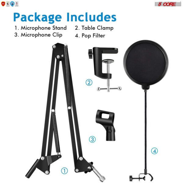 Professional Microphone Stand with Pop Filter Heavy Duty Microphone Suspension Scissor Arm Stand and Windscreen Mask Shield 5 Core RM STND 2 (with Pop Filter) - Image 5
