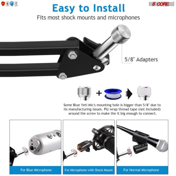 Professional Microphone Stand with Pop Filter Heavy Duty Microphone Suspension Scissor Arm Stand and Windscreen Mask Shield 5 Core RM STND 2 (with Pop Filter) - Image 6