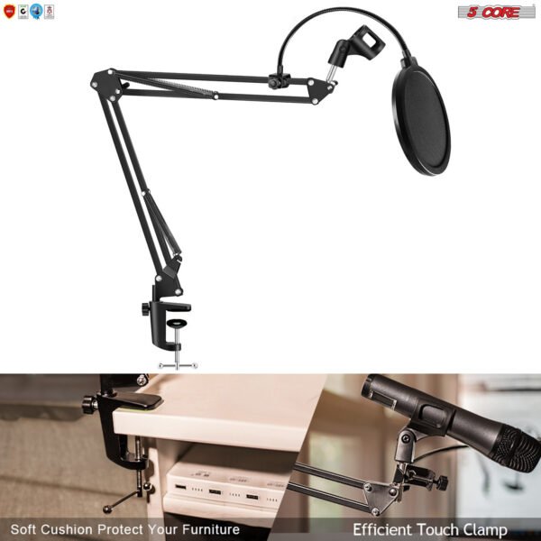 Professional Microphone Stand with Pop Filter Heavy Duty Microphone Suspension Scissor Arm Stand and Windscreen Mask Shield 5 Core RM STND 2 (with Pop Filter) - Image 7