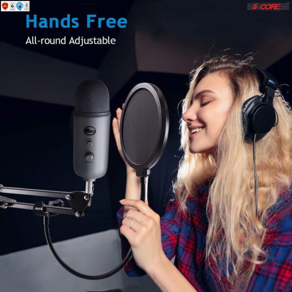 Professional Microphone Stand with Pop Filter Heavy Duty Microphone Suspension Scissor Arm Stand and Windscreen Mask Shield 5 Core RM STND 2 (with Pop Filter) - Image 9