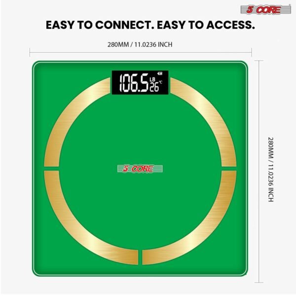 5 Core Smart Digital Bathroom Weighing Scale with Body Fat and Water Weight for People; Bluetooth BMI Electronic Body Analyzer Machine; 400 lbs. Green; BBS 03 B SG - Image 3
