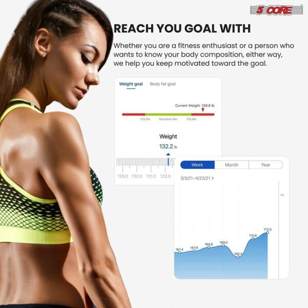 5 Core Smart Digital Bathroom Weighing Scale with Body Fat and Water Weight for People; Bluetooth BMI Electronic Body Analyzer Machine; 400 lbs. Green; BBS 03 B SG - Image 6